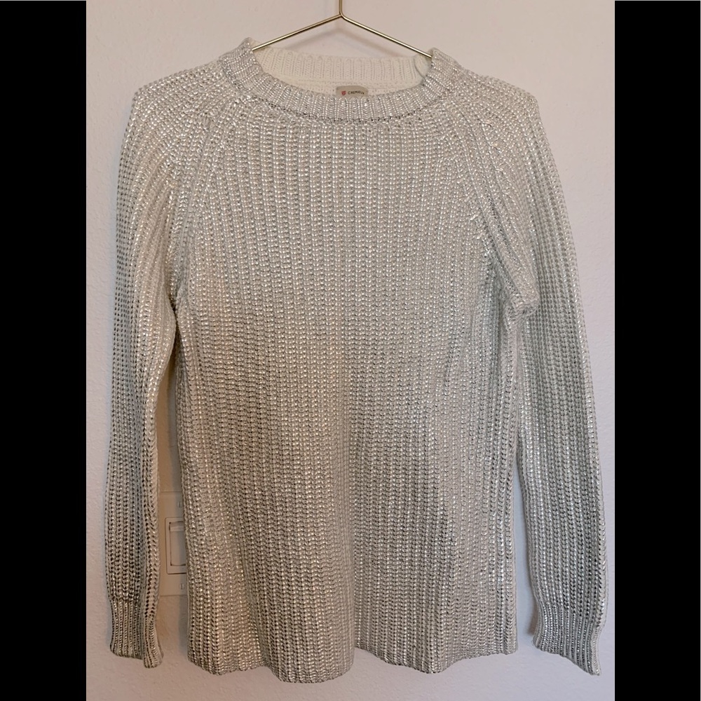 Cremieux | Women’s Metallic Silver White Long Sleeve Sweater